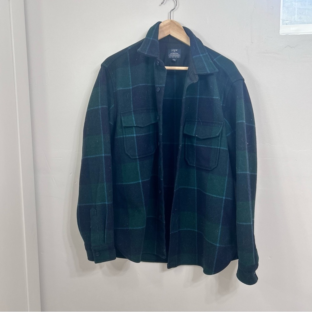 J. Crew plaid shirt jacket green size large